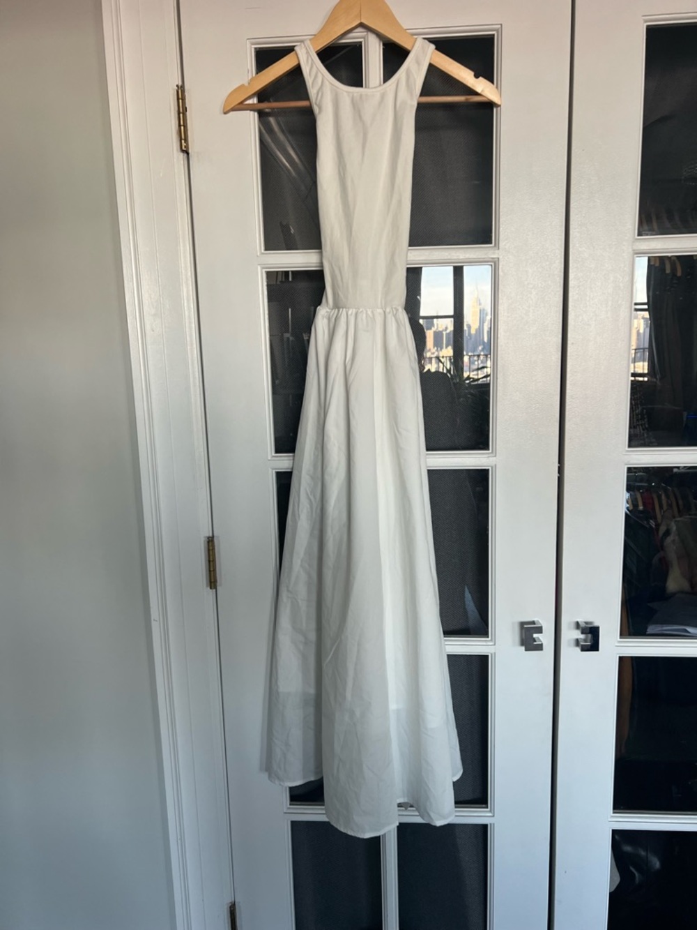 Cider White Cotton Maxi Dress Open Back Minimalist Resort NWT